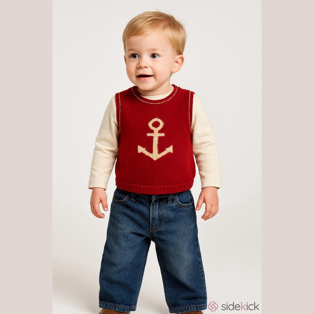 Red Anchor Knit Vest & Jeans Set 24M